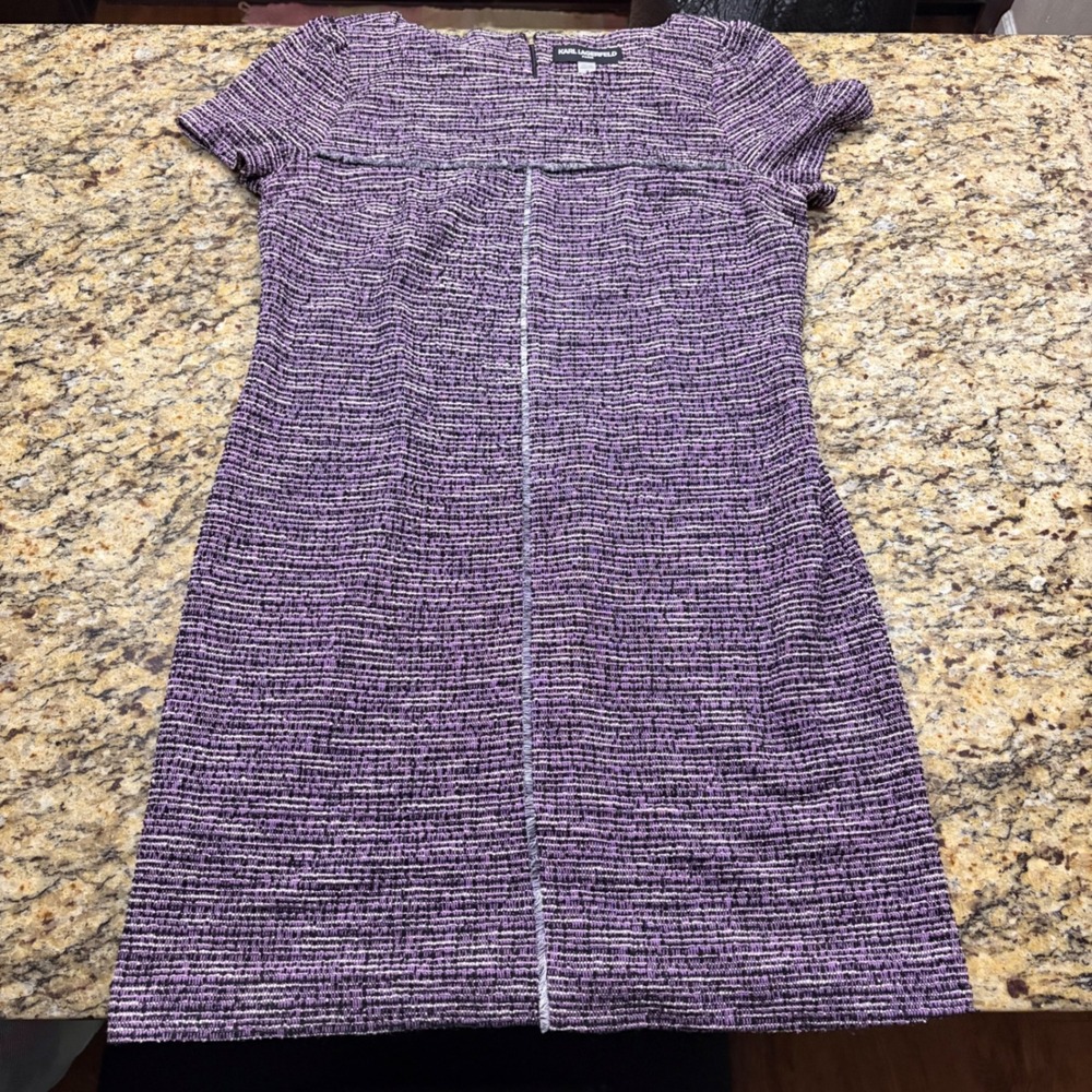 Karl Lagerfeld Paris Purple Tweed Sheath Dress Size 16 Short Sleeve Workwear